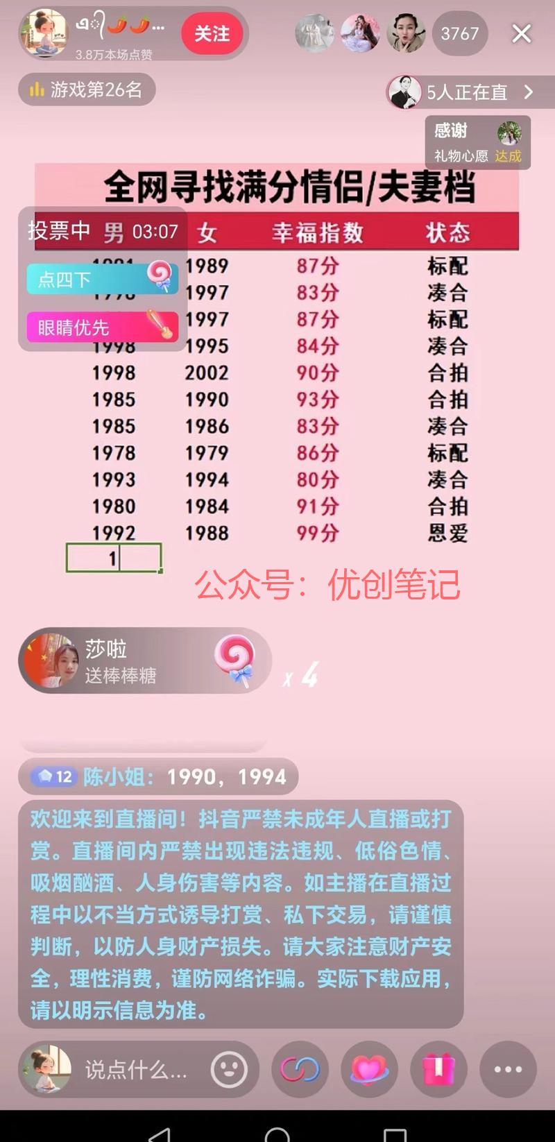情侣打分，流量不错…#情报-搞钱线报📢论坛-网创交流-优创圈